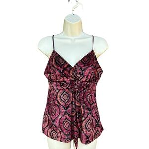 Y2K INC Women’s Velvet Paisley Tie Front Cami Blouse Size 8 Fairy Grunge Boho